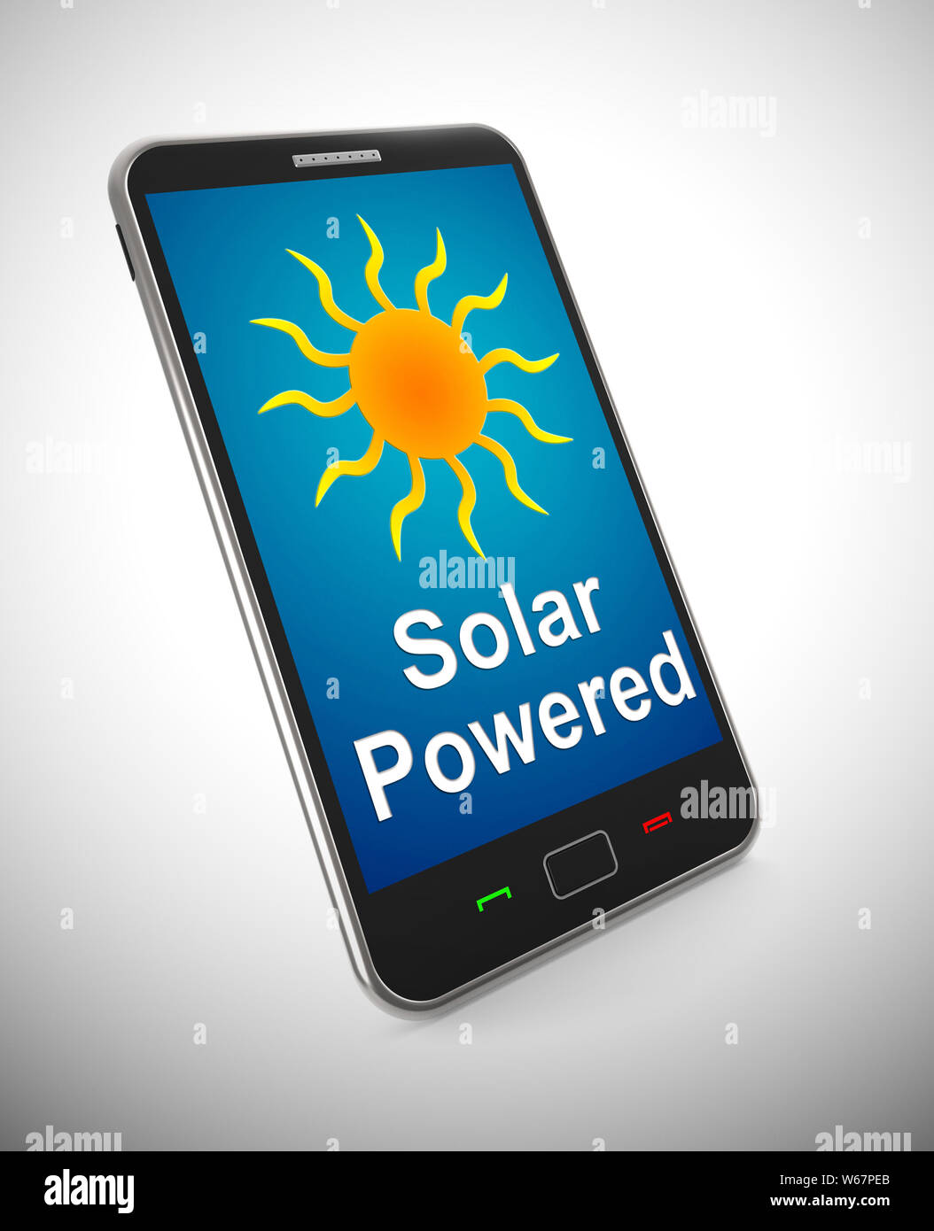 Powered Solar telefono mobile utilizzando energia elettrica dal sole. Alternativa verde e eco-friendly generazione - 3d illustrazione Foto Stock