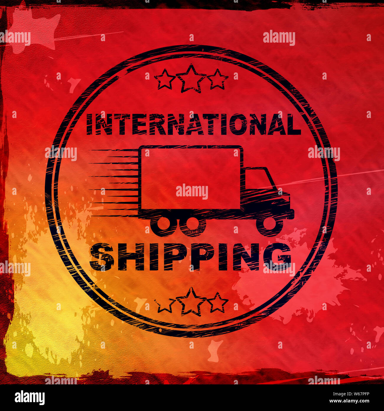 Spedizione internazionale concetto icona significa consegna tramite posta all'estero. Fast logistica in aereo - 3d illustrazione Foto Stock