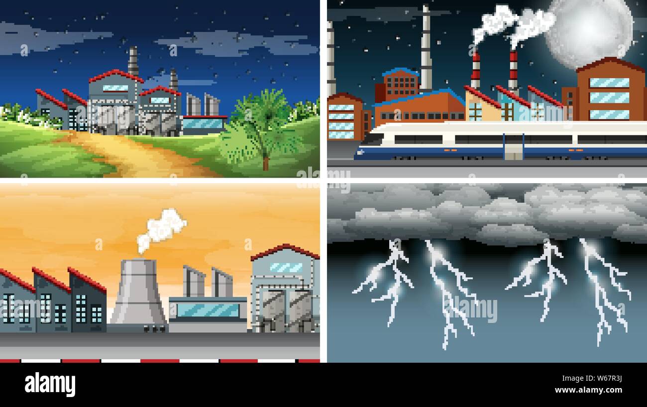 Serie di scene inquinata illustrazione Illustrazione Vettoriale