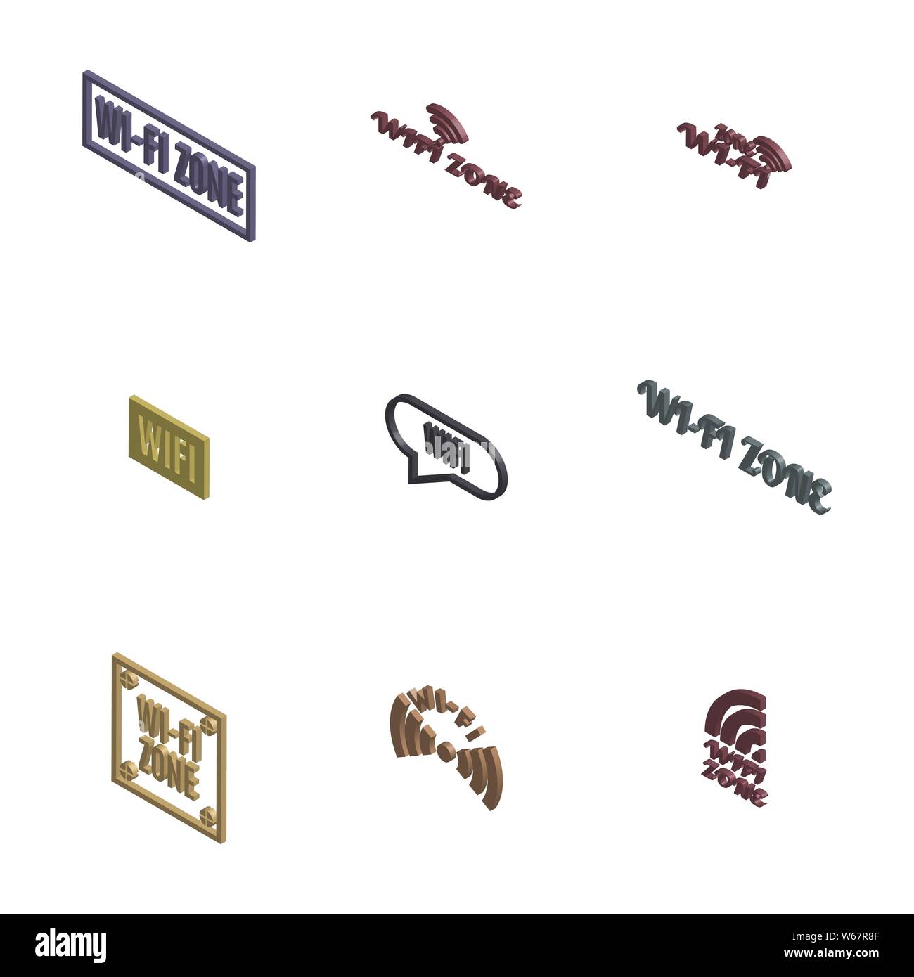 Set di varie icone senza fili isolati su uno sfondo bianco. 3D isometrica stile, illustrazione vettoriale. Illustrazione Vettoriale