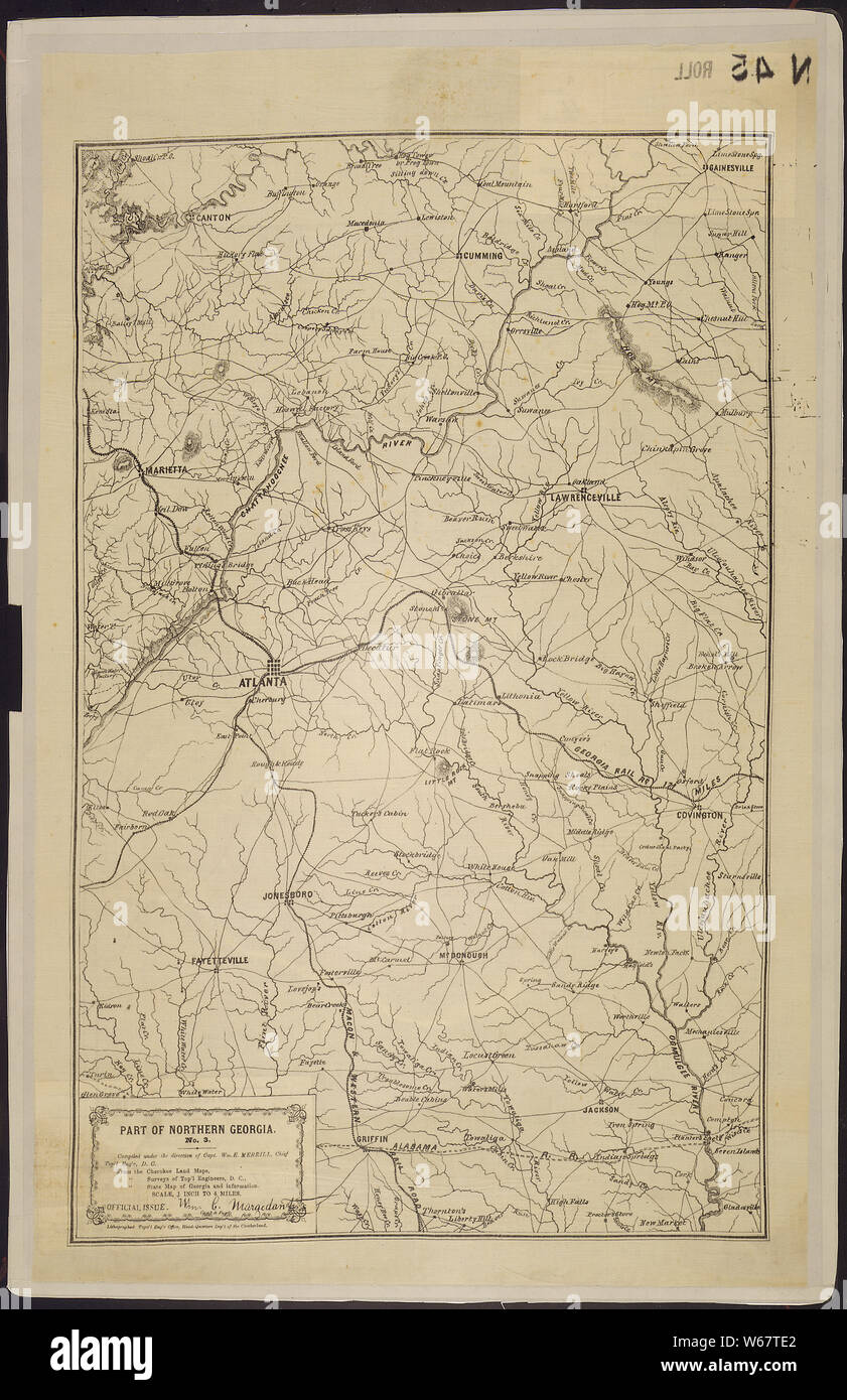 Parte del Nord della Georgia compilato sotto la direzione di Capt. Wm. E. Merrill, Chief, Top'l. Eng'r. D.C., dal Cherokee Mappe del Territorio,...le indagini di Top'l. Ingegneri, D.C.,...Mappa dello Stato della Georgia, e l'informazione. Foto Stock