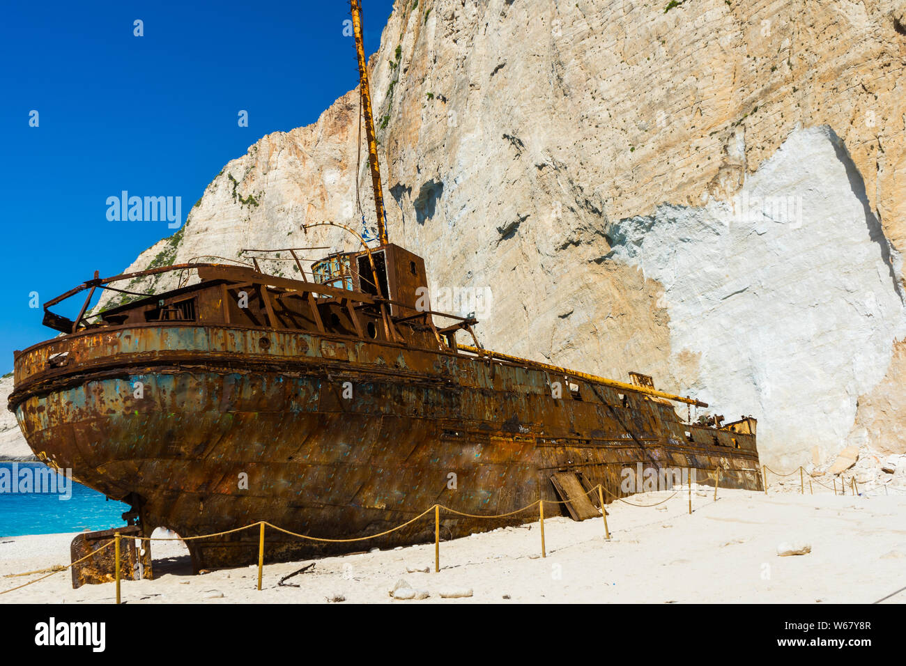 Grecia ZANTE, intrecciato magic naufragio nella famosa baia navagio beach Foto Stock