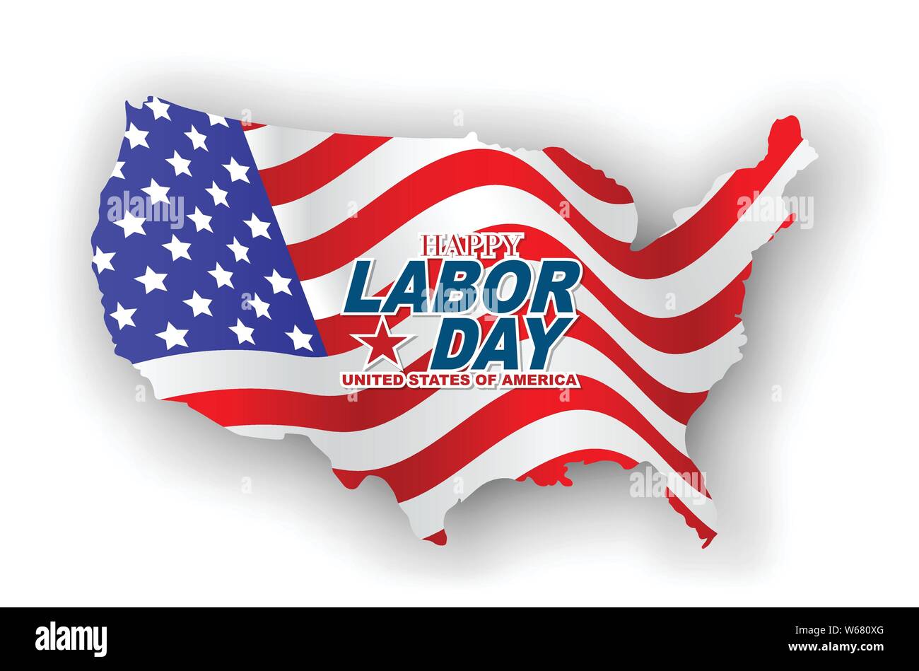 La giornata del lavoro USA etichetta nella forma degli Stati Uniti d'America county con una sventola bandiera all'interno. Illustrazione Vettoriale. Illustrazione Vettoriale