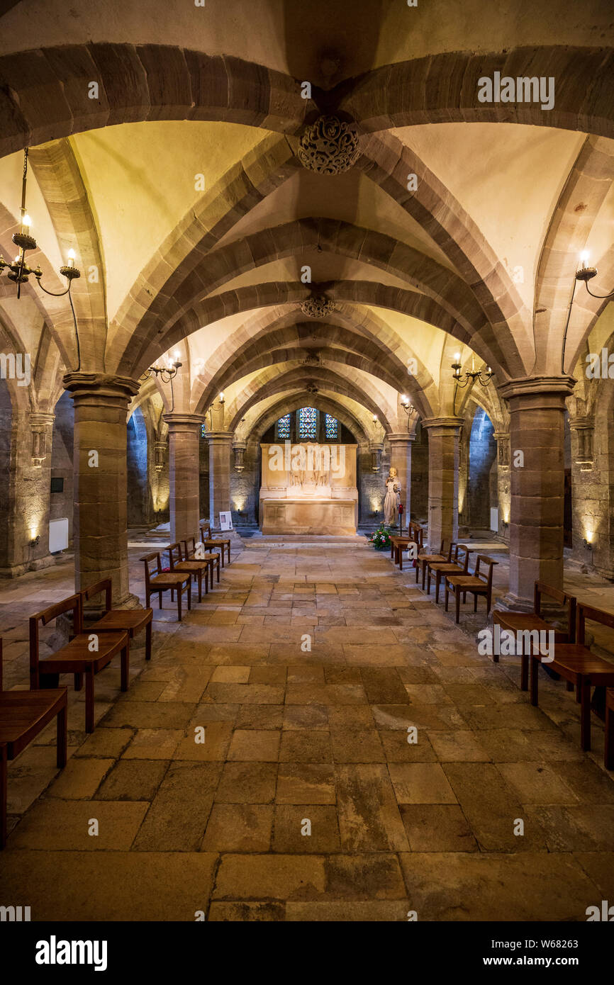 La cripta della cattedrale di Hereford, Inghilterra Foto Stock