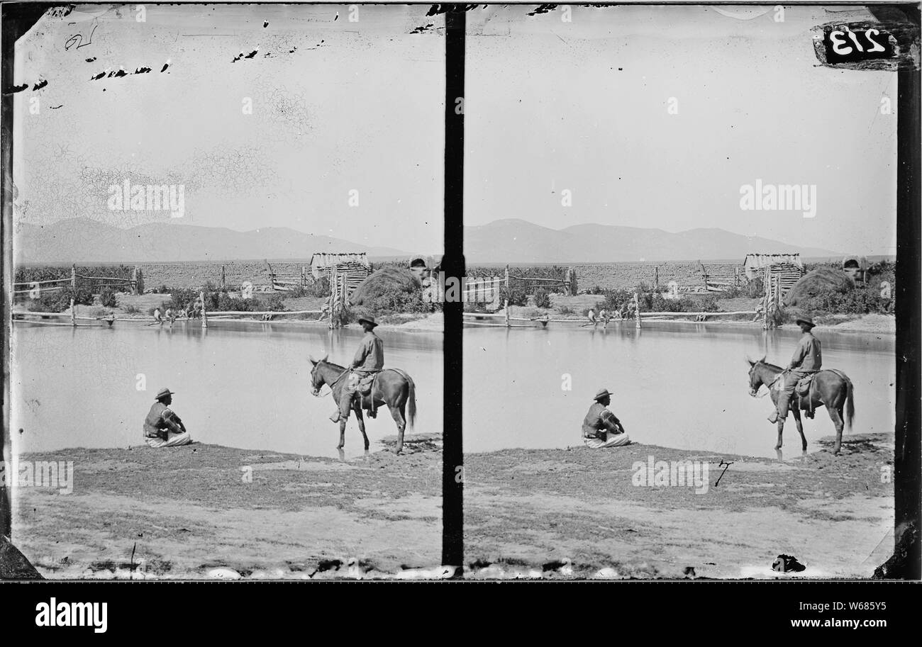 Piccolo lago artificiale per irrigazione a MONA, lago di Mona, Utah; Note Generali: fotografato da William Bell come parte del 1872 Wheeler sondaggio. Foto Stock