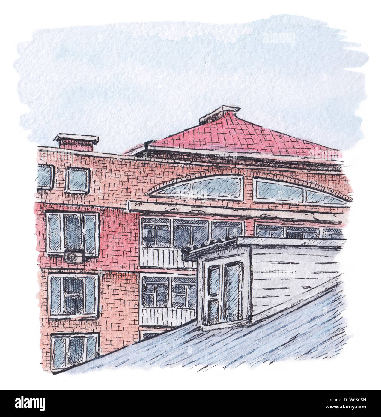 Abbaino. Disegno ad acquerello. Foto Stock