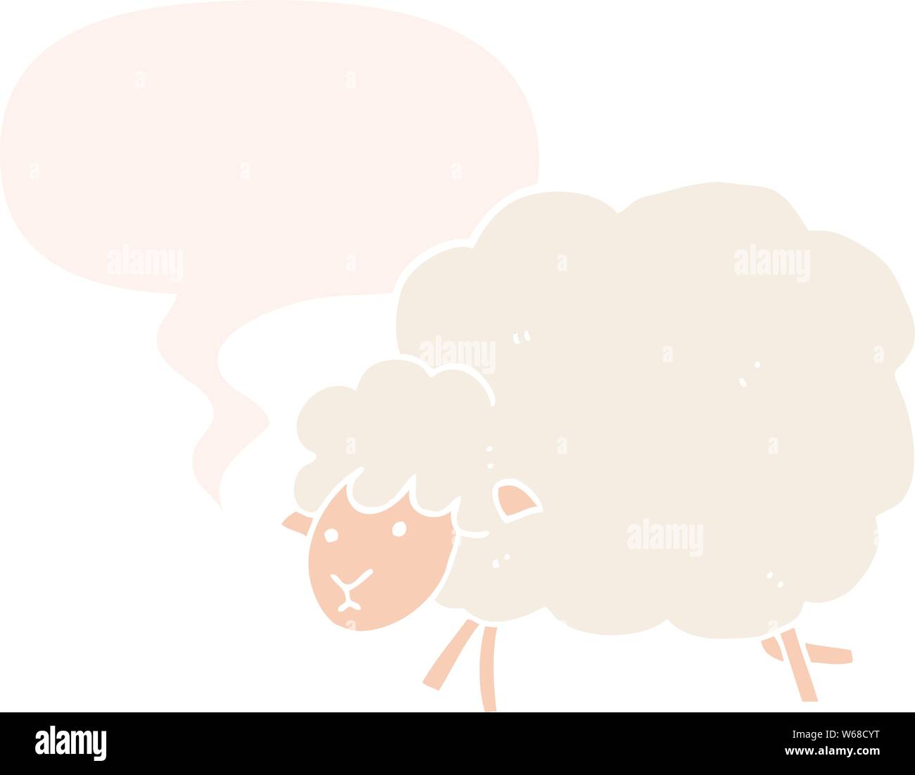Cartoon pecora con discorso bolla in stile retrò Illustrazione Vettoriale