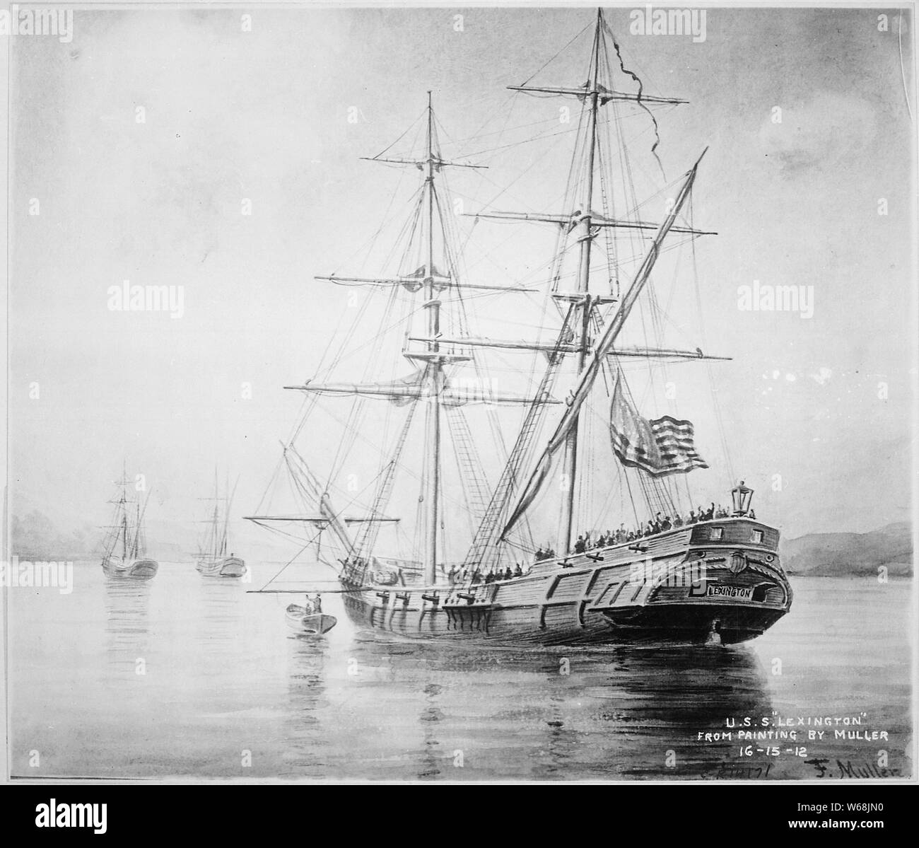 La USS Lexington; rappresentazione della USS Lexington durante la guerra rivoluzionaria americana. Foto Stock
