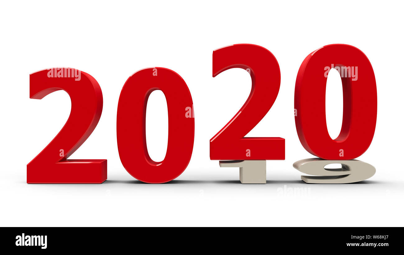 2019-2020 modifica rappresenta il nuovo anno 2020, tridimensionale, rendering 3D illustrazione Foto Stock