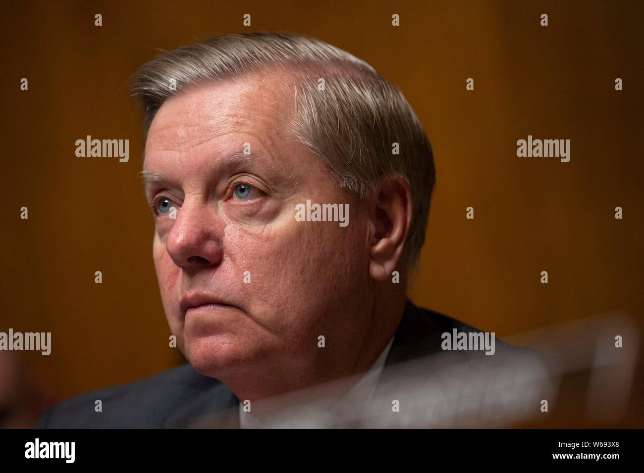 Washington, Stati Uniti d'America. 31 Luglio, 2019. Stati Uniti il senatore Lindsey Graham (Repubblicano della Carolina del Sud) ascolta durante gli Stati Uniti Comitato del Senato sulla giustizia audizione del Campidoglio di Washington, DC, Stati Uniti il 31 luglio 2019. Credito: Stefani Reynolds/CNP | Utilizzo di credito in tutto il mondo: dpa/Alamy Live News Foto Stock