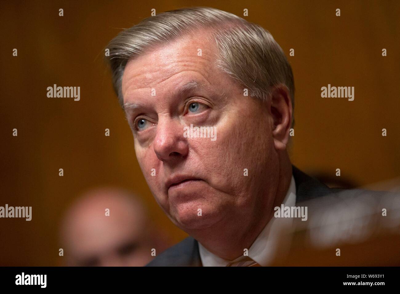 Washington, Stati Uniti d'America. 31 Luglio, 2019. Stati Uniti il senatore Lindsey Graham (Repubblicano della Carolina del Sud) ascolta durante gli Stati Uniti Comitato del Senato sulla giustizia audizione del Campidoglio di Washington, DC, Stati Uniti il 31 luglio 2019. Credito: Stefani Reynolds/CNP | Utilizzo di credito in tutto il mondo: dpa/Alamy Live News Foto Stock