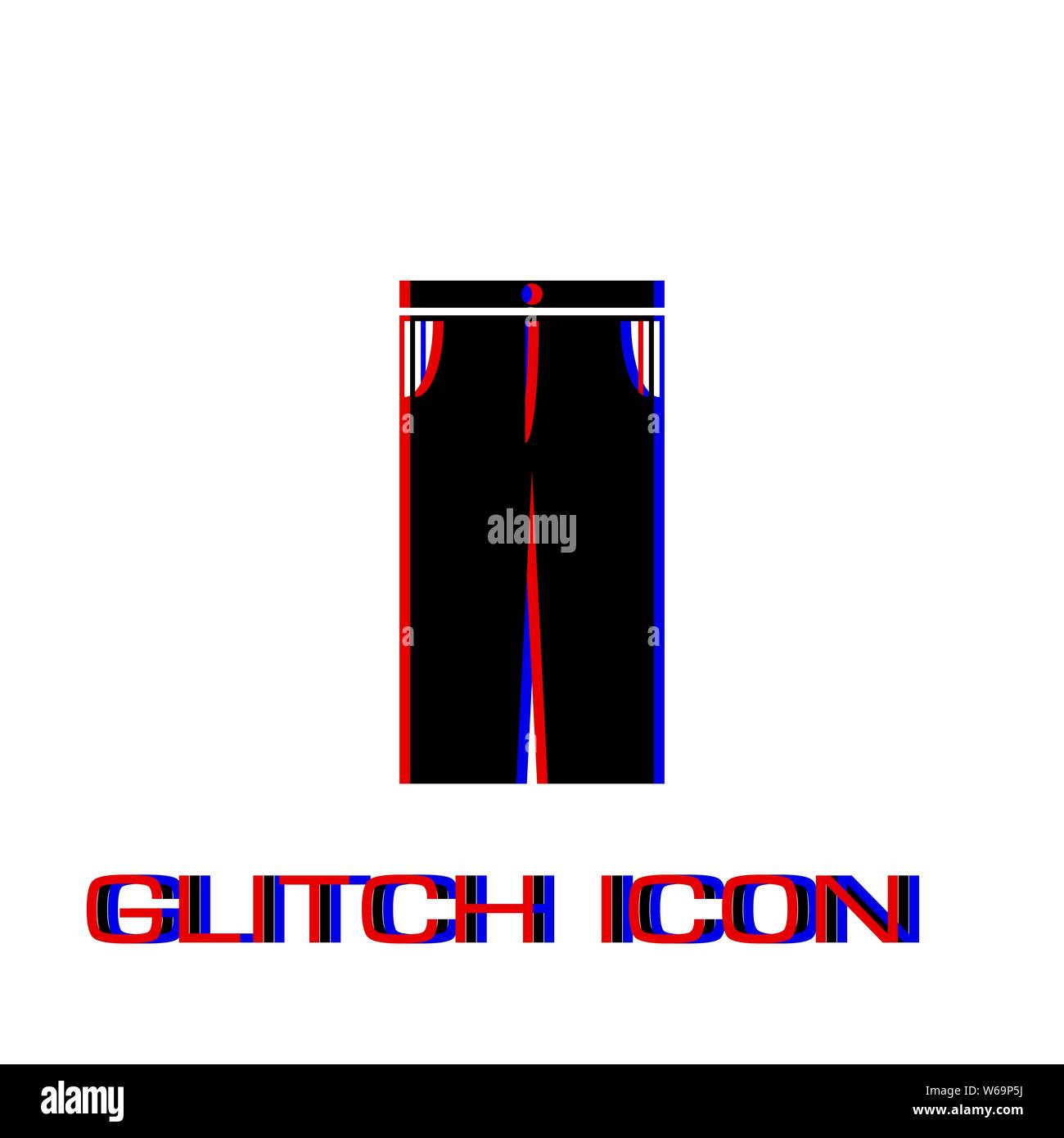 Pantaloni Jeans icona piatta. Pittogramma di semplice - effetto di glitch. Illustrazione Vettoriale simbolo Illustrazione Vettoriale