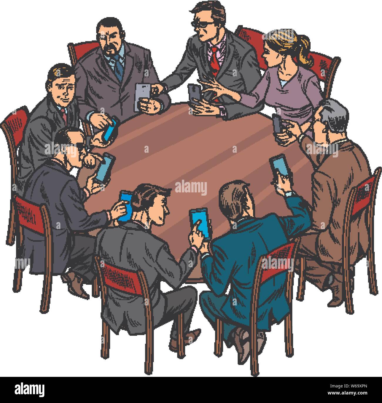 Imprenditori incontro uomo e donna. smartphone tecnologia gadget Illustrazione Vettoriale