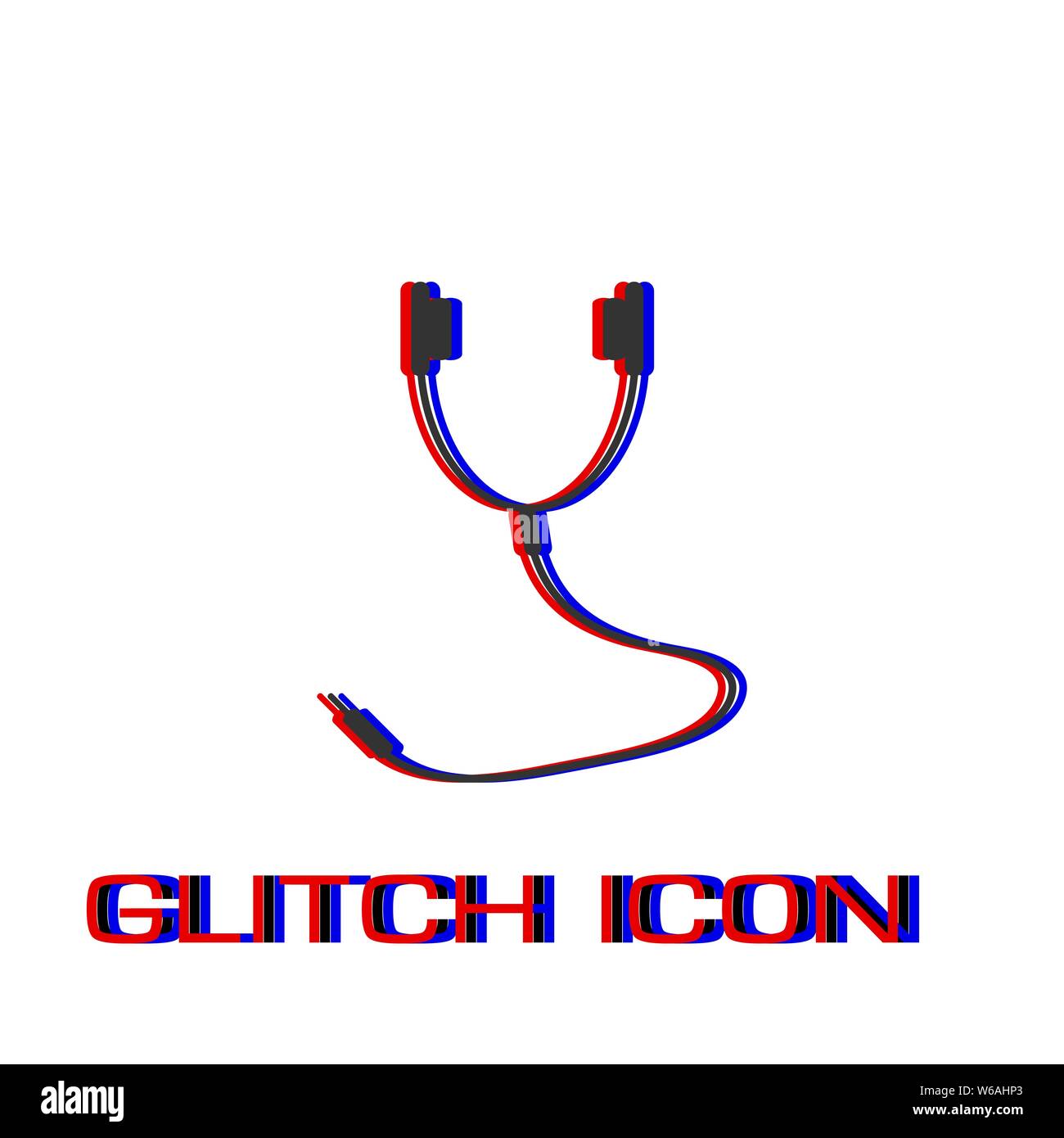 Icona delle cuffie piatta. Pittogramma di semplice - effetto di glitch. Illustrazione Vettoriale simbolo Illustrazione Vettoriale