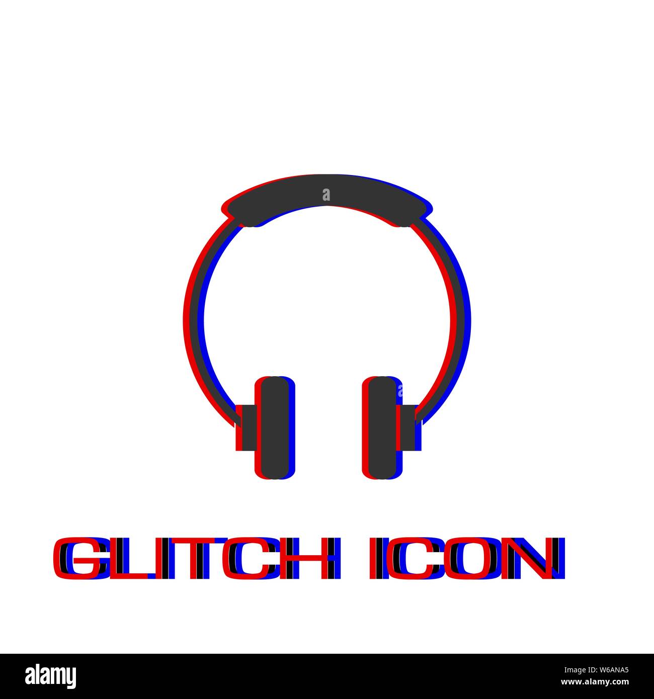 Icona Cuffia piatta. Pittogramma di semplice - effetto di glitch. Illustrazione Vettoriale simbolo Illustrazione Vettoriale
