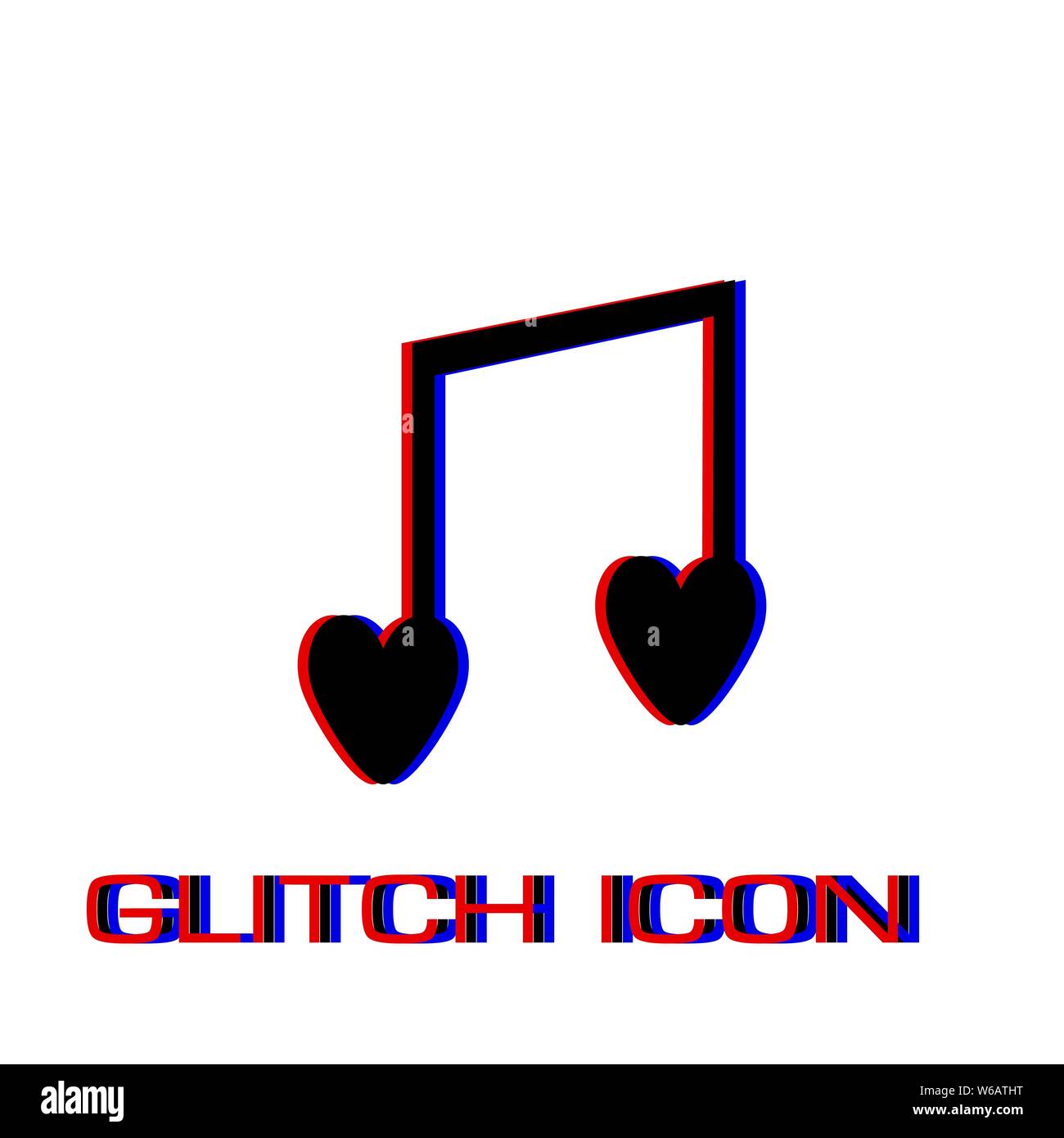 Io amo icona musica piatta. Pittogramma di semplice - effetto di glitch. Illustrazione Vettoriale simbolo Illustrazione Vettoriale