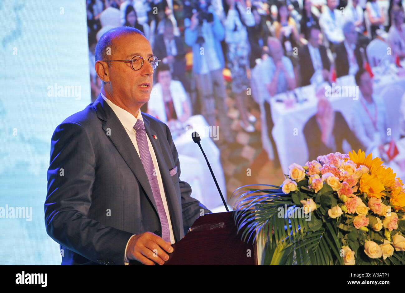 Zvi Heifetz, l ambasciatore israeliano presso la Cina, parla al XIX GoforIsrael in città Shishan, Foshan City, a sud della Cina di provincia di Guangdong, 31 maggio 20 Foto Stock
