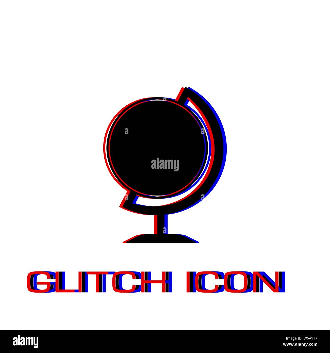 Icona a forma di globo di piatto. Pittogramma di semplice - effetto di glitch. Illustrazione Vettoriale simbolo Illustrazione Vettoriale