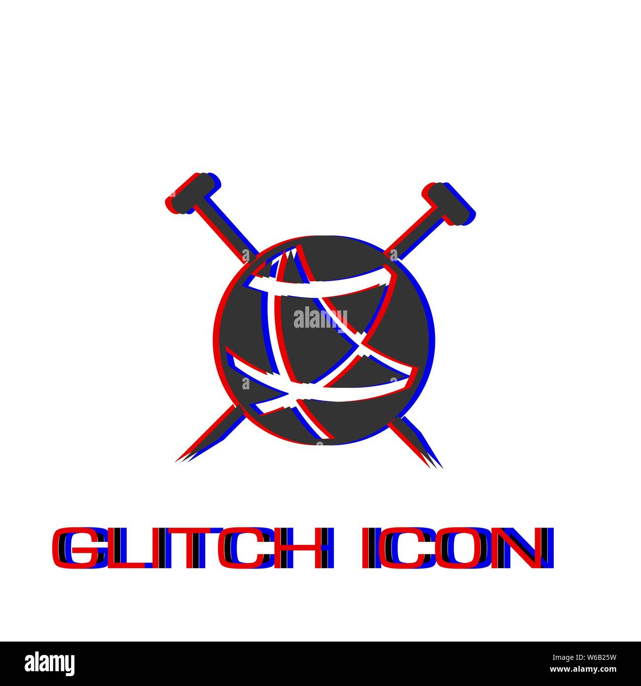 Sarto ravel sfera di filato per maglieria icona piatta. Pittogramma di semplice - effetto di glitch. Illustrazione Vettoriale simbolo Illustrazione Vettoriale