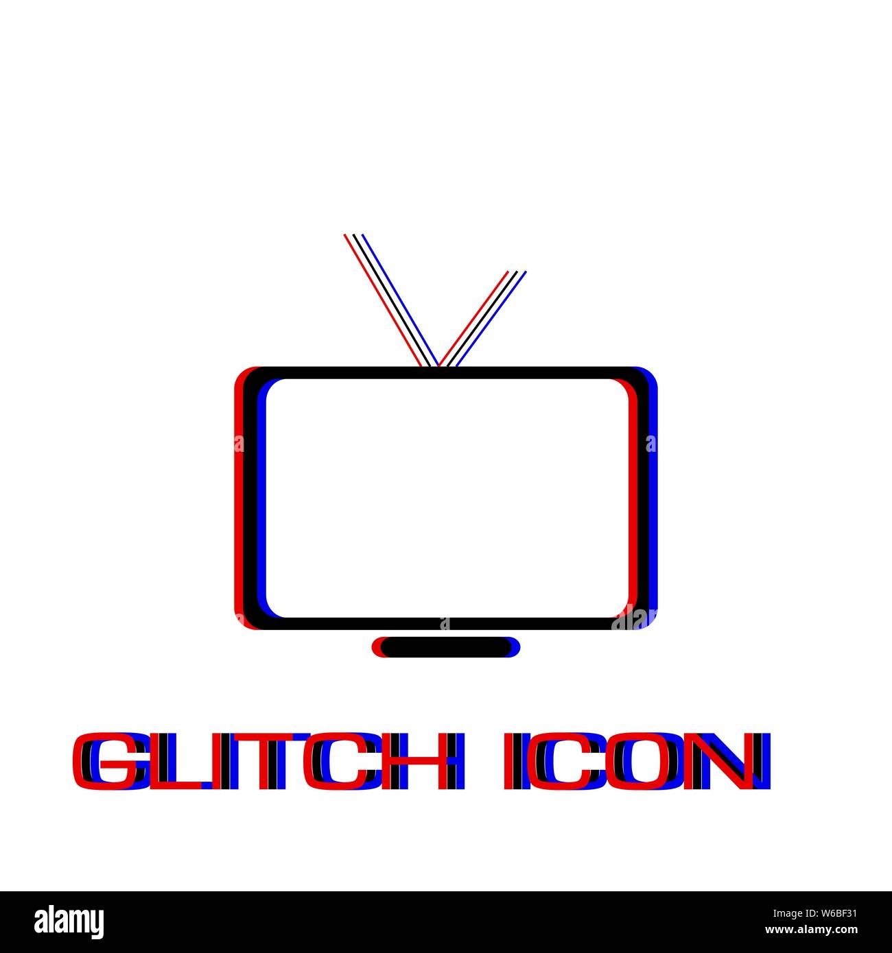 Icona tv piatto. Pittogramma di semplice - effetto di glitch. Illustrazione Vettoriale simbolo Illustrazione Vettoriale