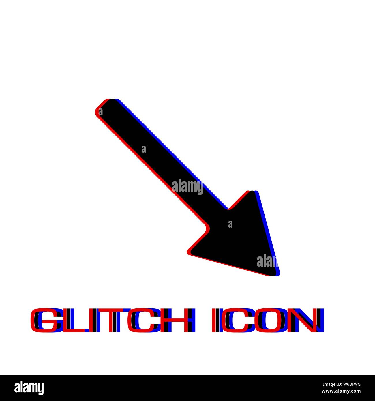 Icona a forma di freccia piatta. Pittogramma di semplice - effetto di glitch. Illustrazione Vettoriale simbolo Illustrazione Vettoriale