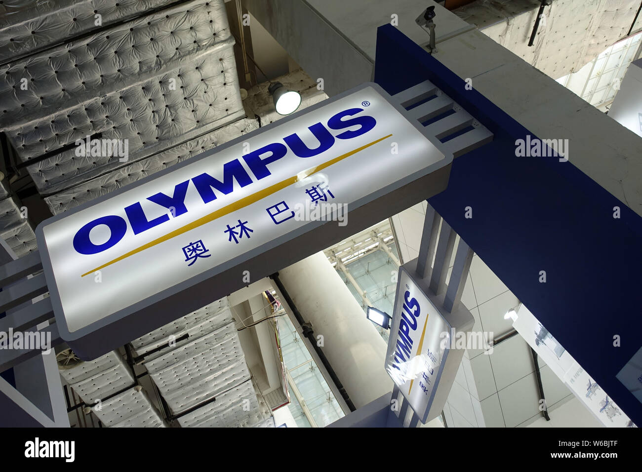 --FILE--Vista della gabbia della fotocamera giapponese maker Olympus durante una expo in Ji'nan city, est della Cina di provincia di Shandong, 15 luglio 2017. Camma di giapponese Foto Stock