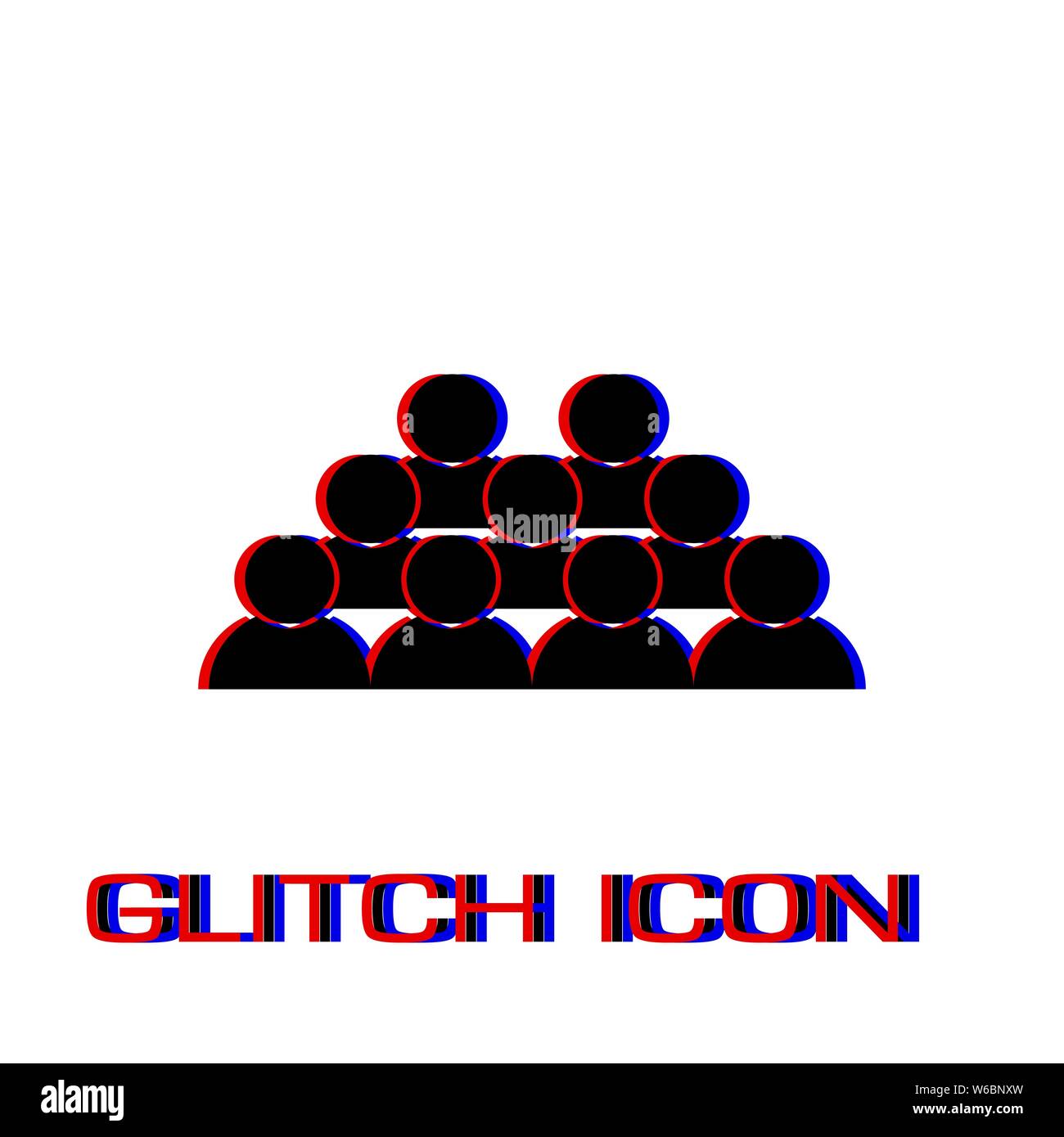 La folla di gente icona piatta. Pittogramma di semplice - effetto di glitch. Illustrazione Vettoriale simbolo Illustrazione Vettoriale