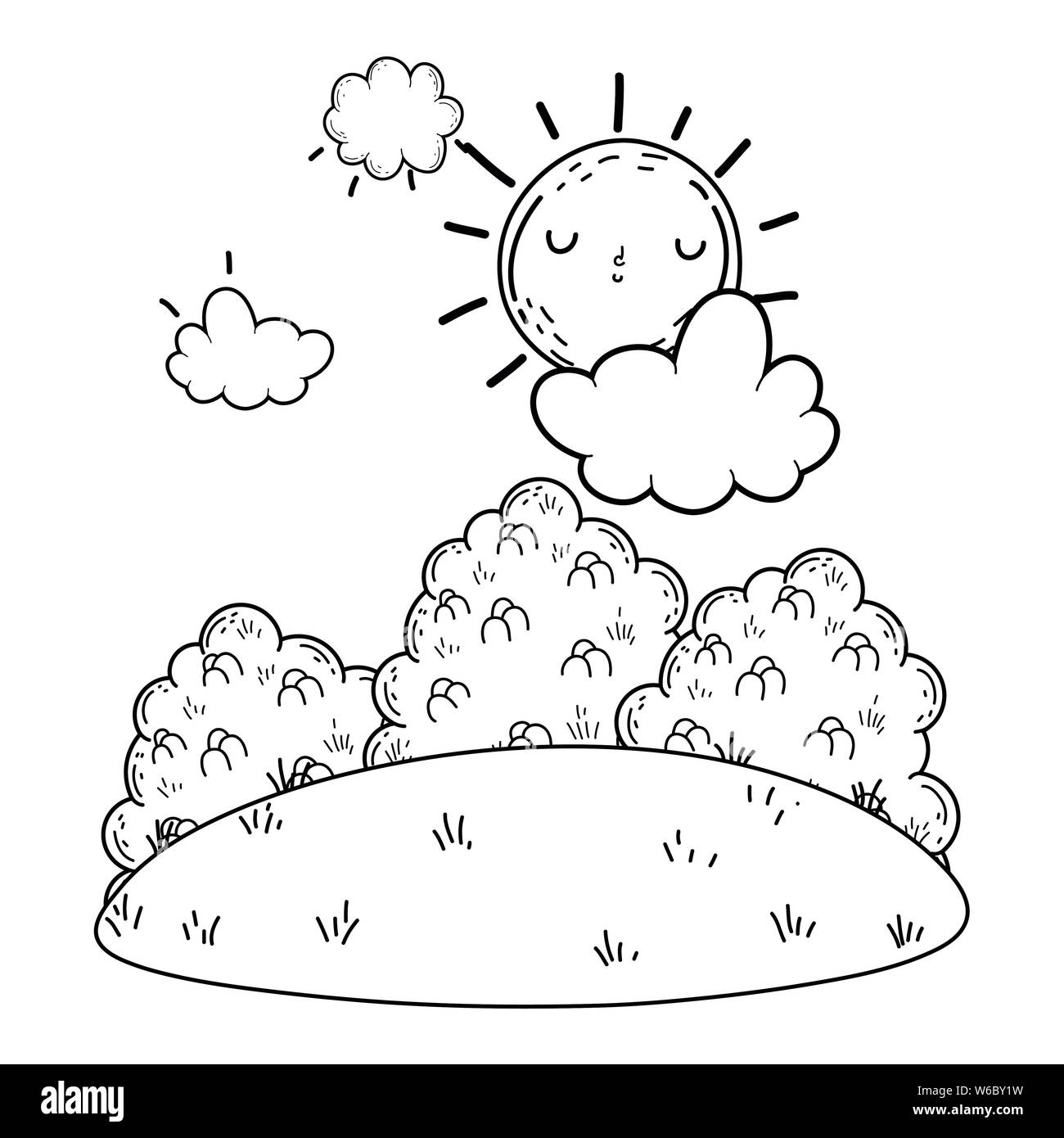 Sun disegnare fumetti design primavera estate natura tropicale vacanza stagione e Tema soleggiato illustrazione vettoriale Illustrazione Vettoriale