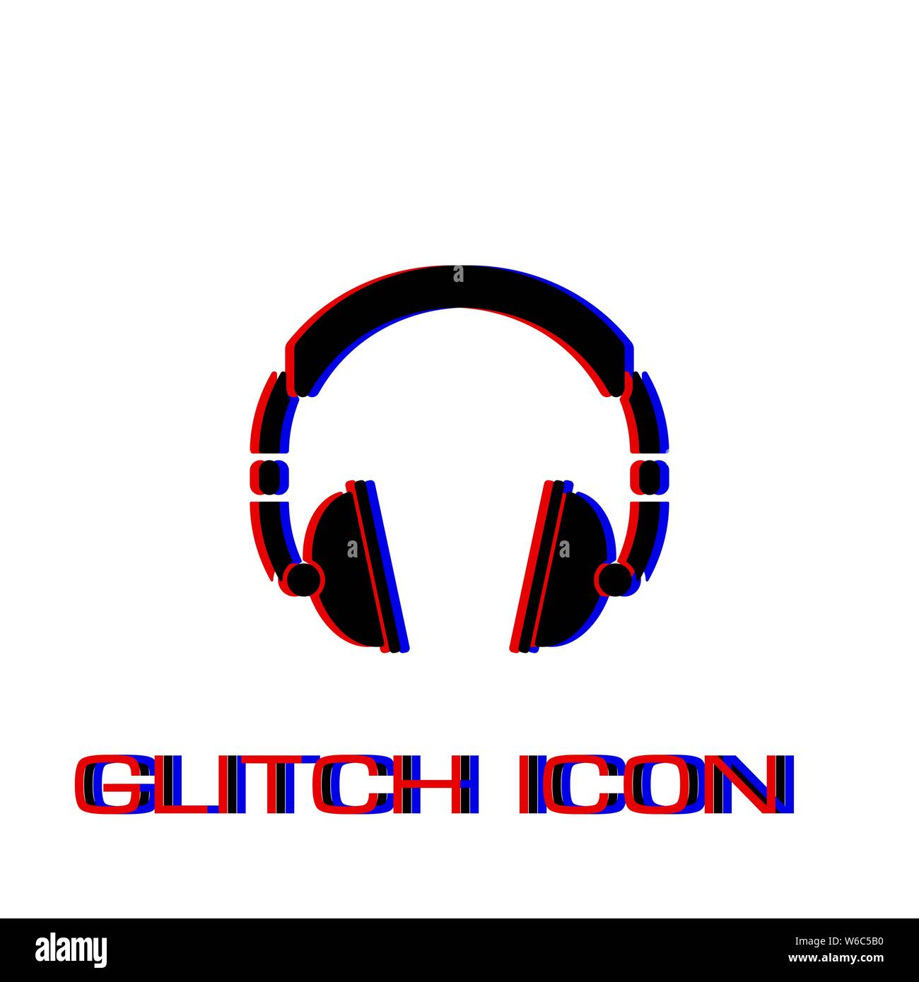 Icona Cuffia piatta. Pittogramma di semplice - effetto di glitch. Illustrazione Vettoriale simbolo Illustrazione Vettoriale