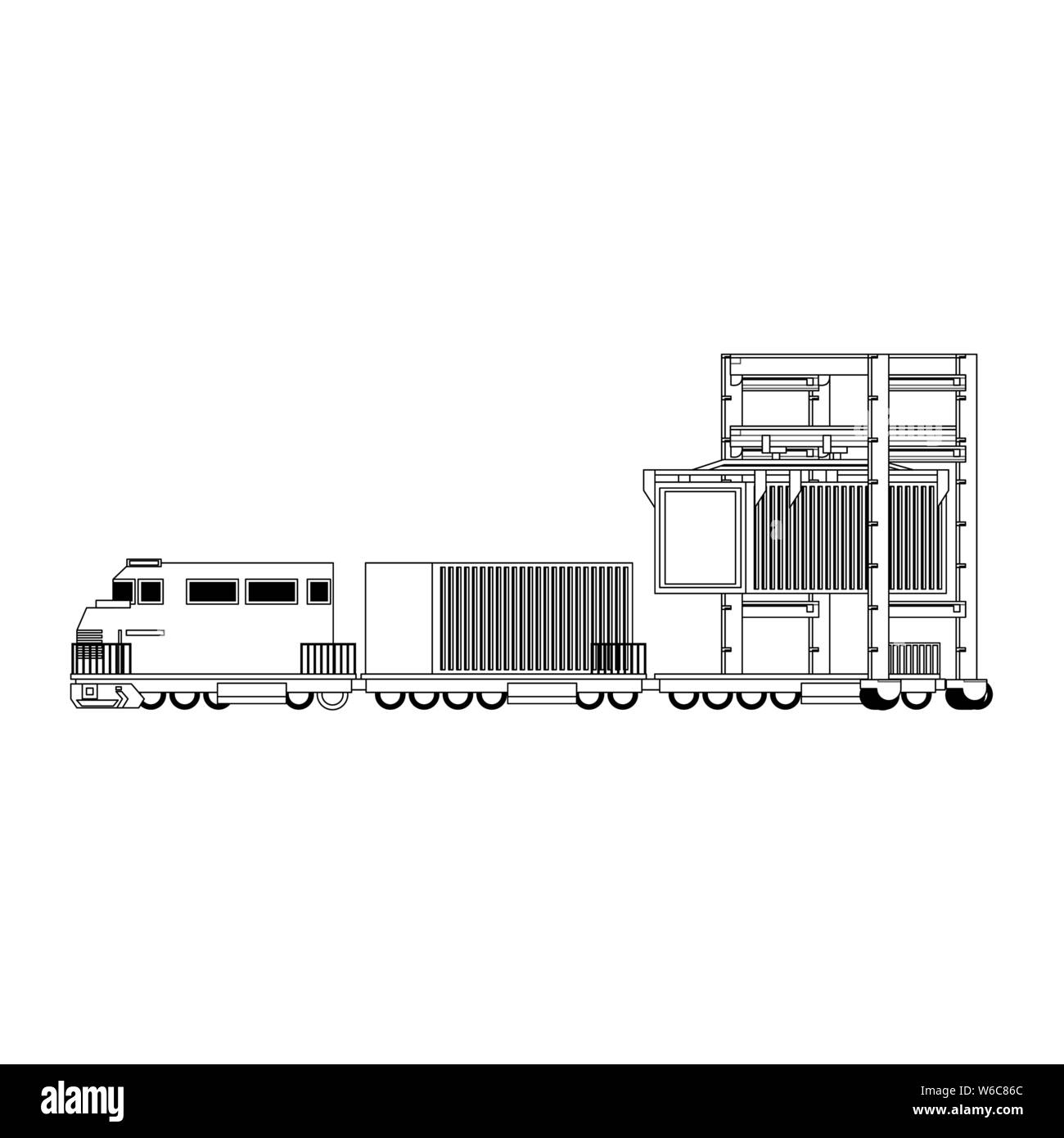 Logistica di spedizione cargo consegna cartoon in bianco e nero Illustrazione Vettoriale