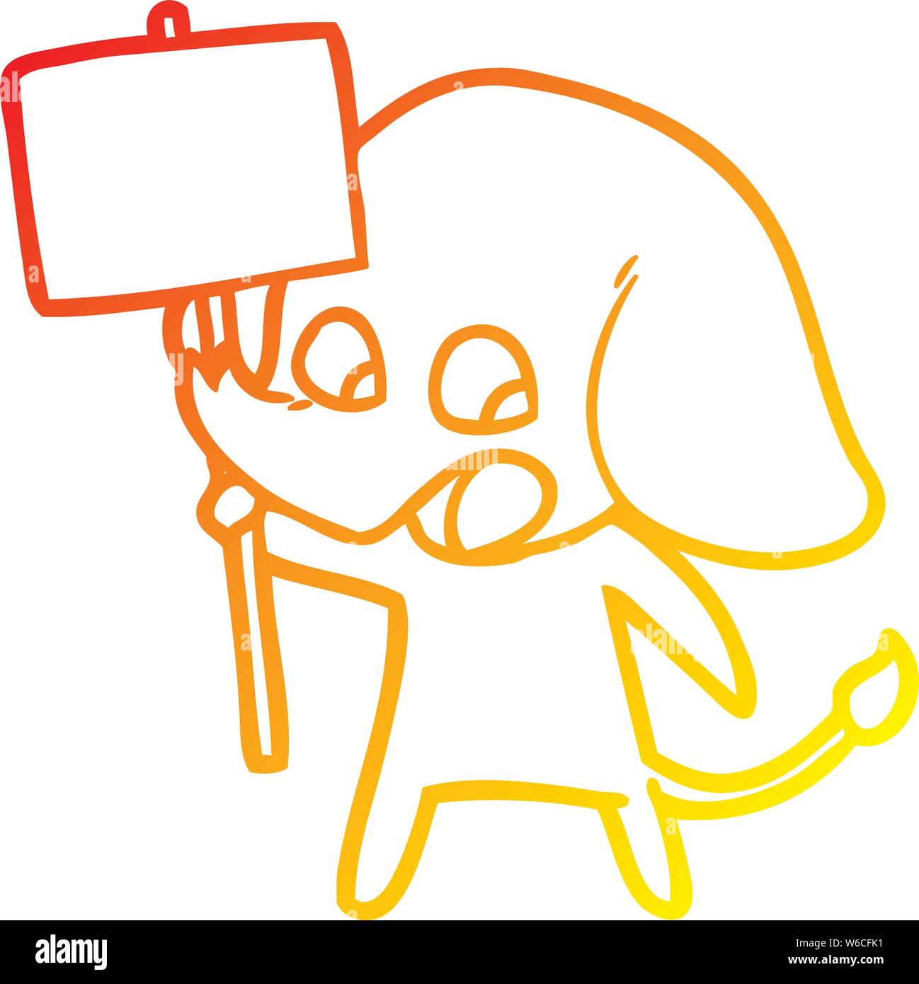 Gradiente di caldo la linea di disegno di un cartoon carino elefante targhetta di contenimento Illustrazione Vettoriale