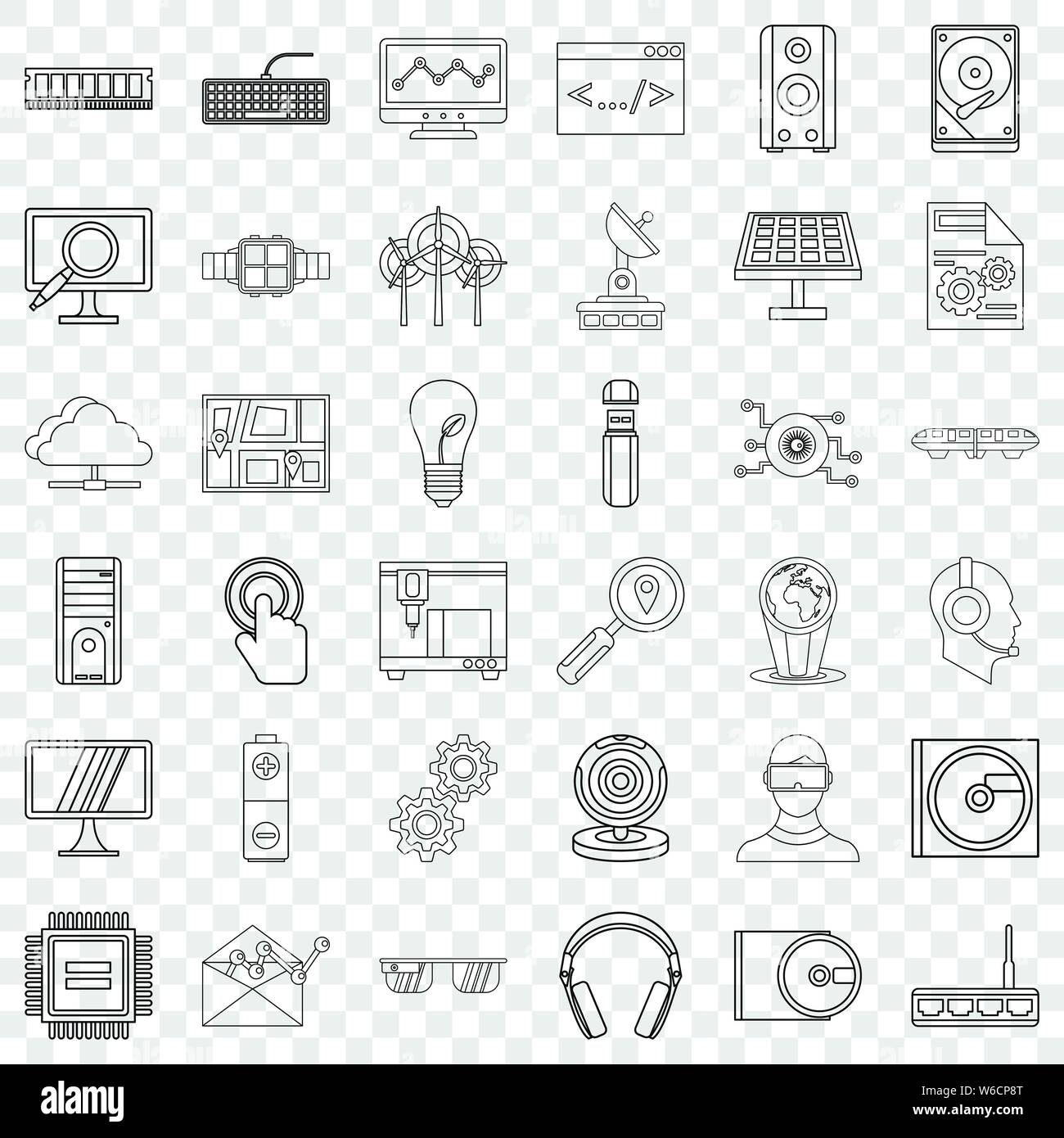 Il Cloud store set di icone di stile di contorno Illustrazione Vettoriale