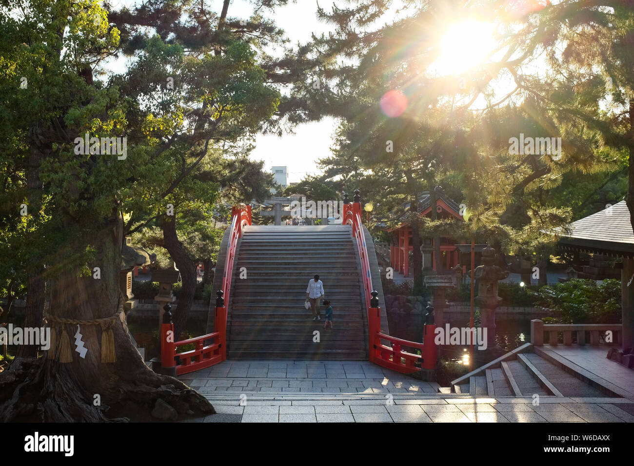 Tamburo Taiko Ponte a Sumiyoshi-taisha (noto anche come Sumiyoshi Grand santuario) di Osaka in Giappone. Foto Stock