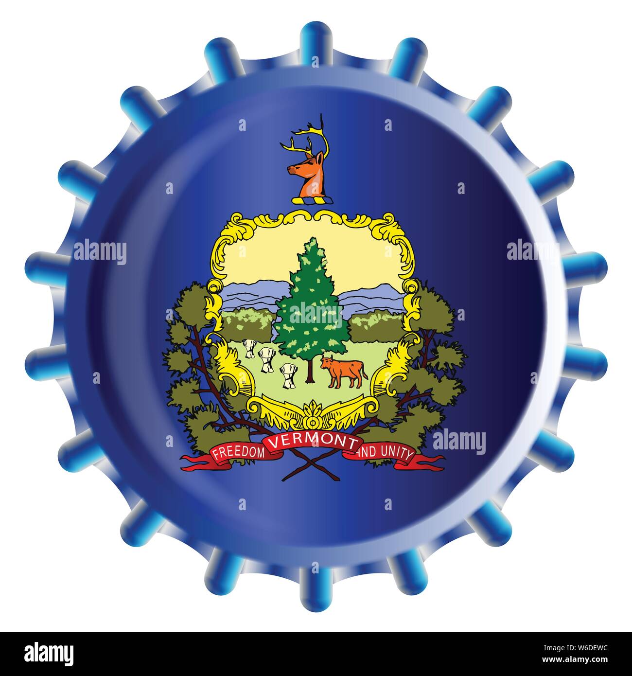 Un tipico bicchiere di metallo tappo della bottiglia in Vermont bandiera di stato colori isolati su sfondo bianco Illustrazione Vettoriale