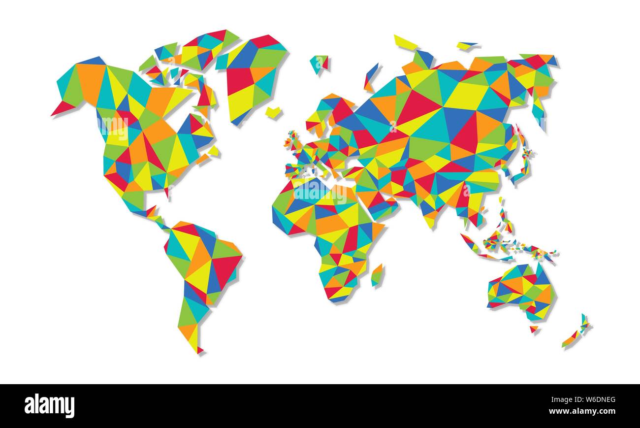 Abstract mappa Mondo illustrazione di colorate forme geometriche. Pianeta Terra realizzato con bassa multicolore poli triangoli su sfondo isolato. Illustrazione Vettoriale Abstract mappa Mondo illustrazione di colorate forme geometriche. Pianeta Terra realizzato con bassa multicolore poli triangoli su sfondo isolato. Illustrazione Vettoriale