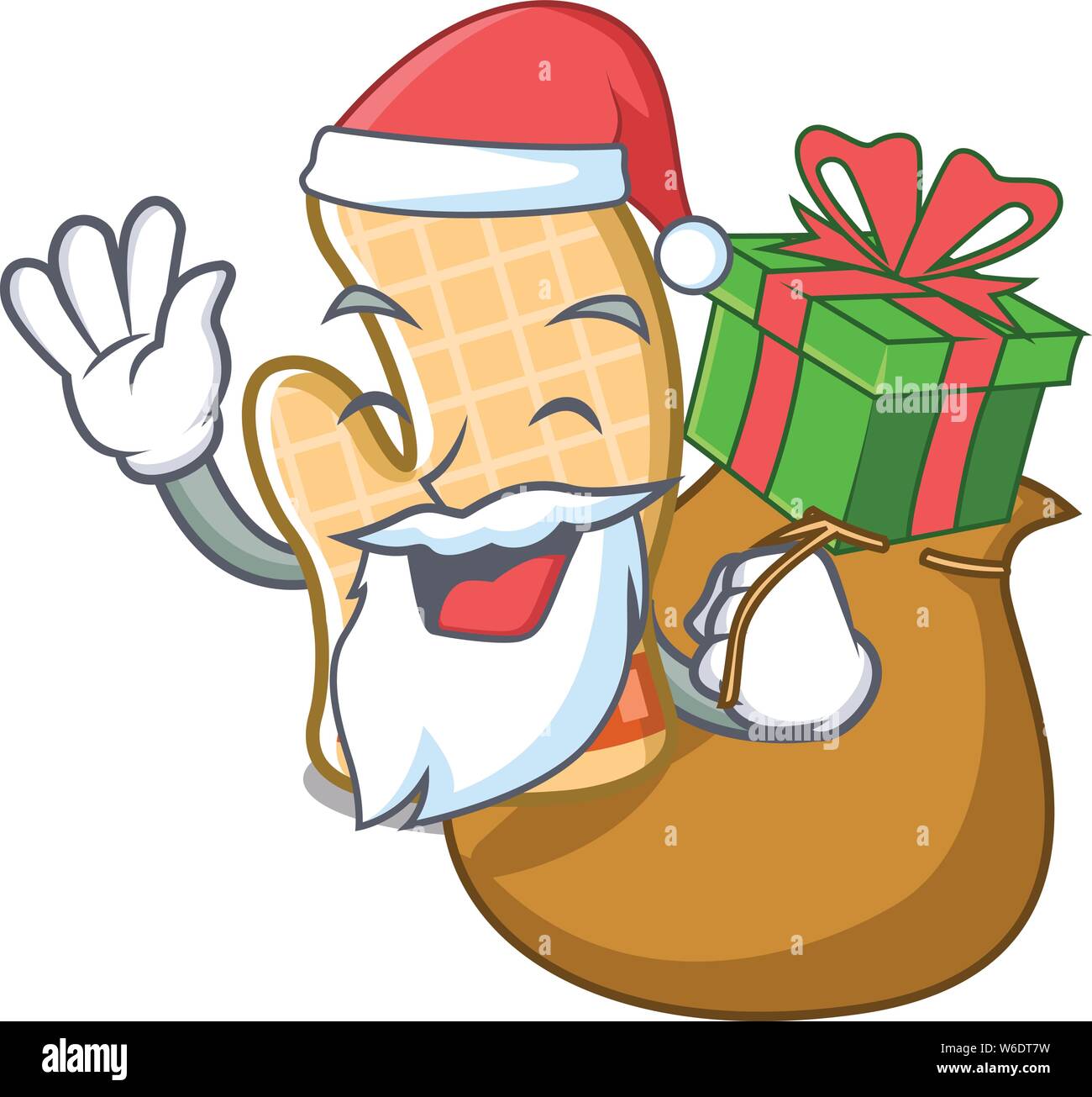 Santa con dono i guanti da forno su un ripiano cartoon Illustrazione Vettoriale