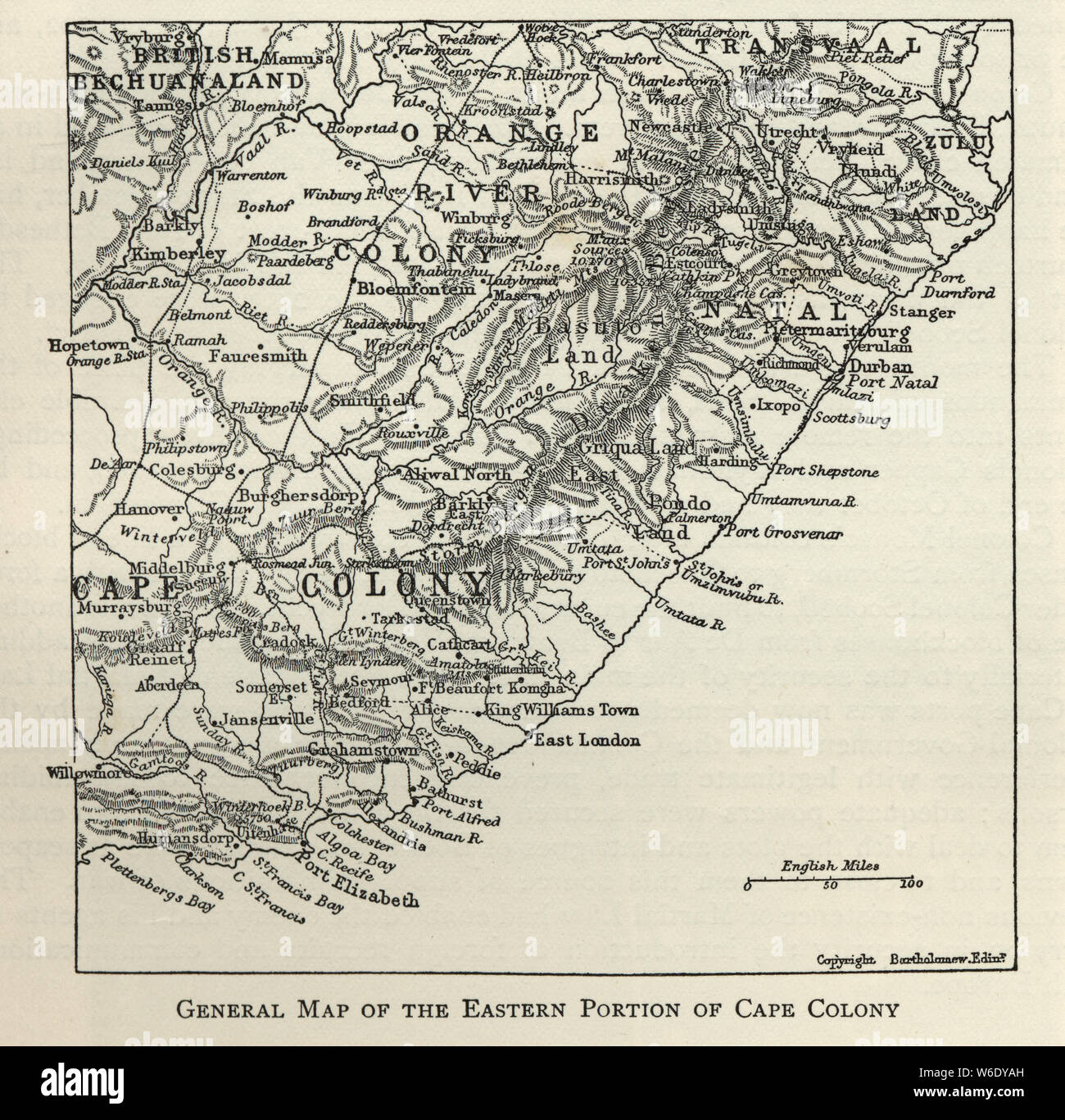 Mappa di Eastern Cape Colony al tempo della Seconda guerra boera, (Anglo guerra boera) Foto Stock