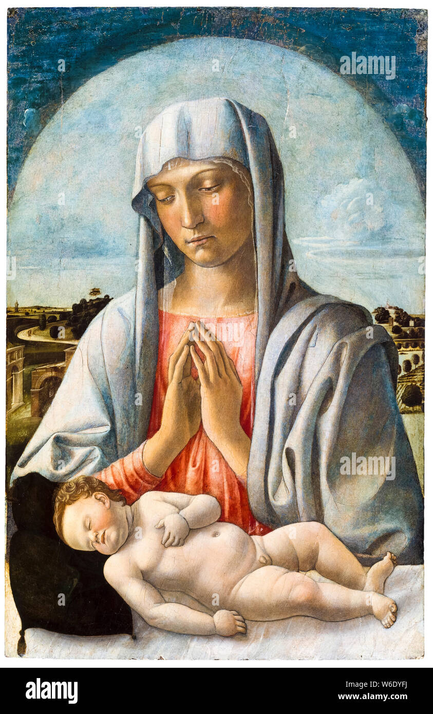Giovanni Bellini, Madonna adorare il Bambino addormentato, pittura, 1460-1465 Foto Stock