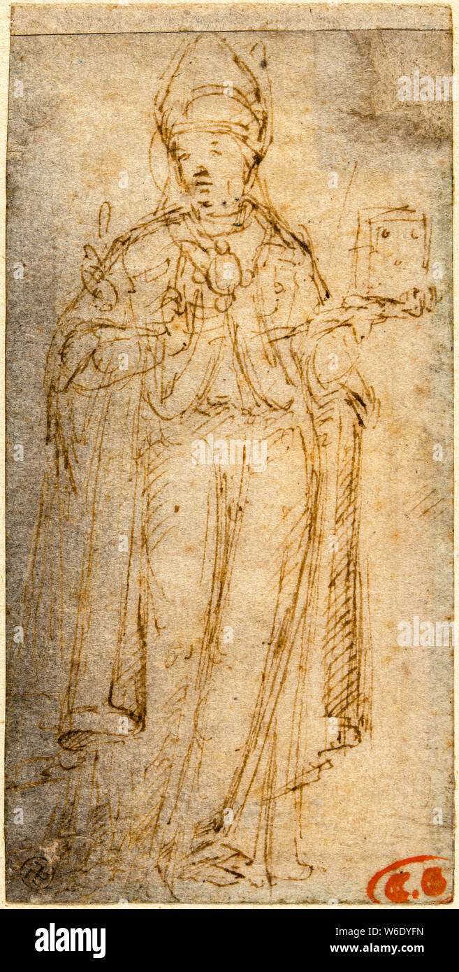 Giovanni Bellini, Saint Louis di Tolosa, tenendo in mano un libro, disegno, 1460-1465 Foto Stock