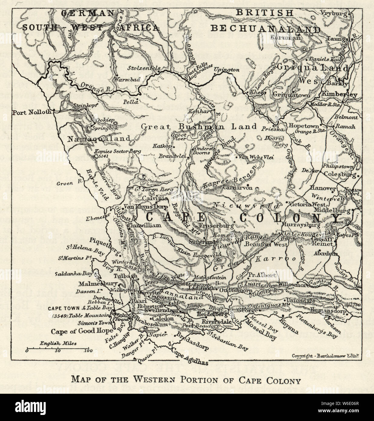 Mappa di Western Cape Colony al tempo della Seconda guerra boera, (Anglo guerra boera) Foto Stock