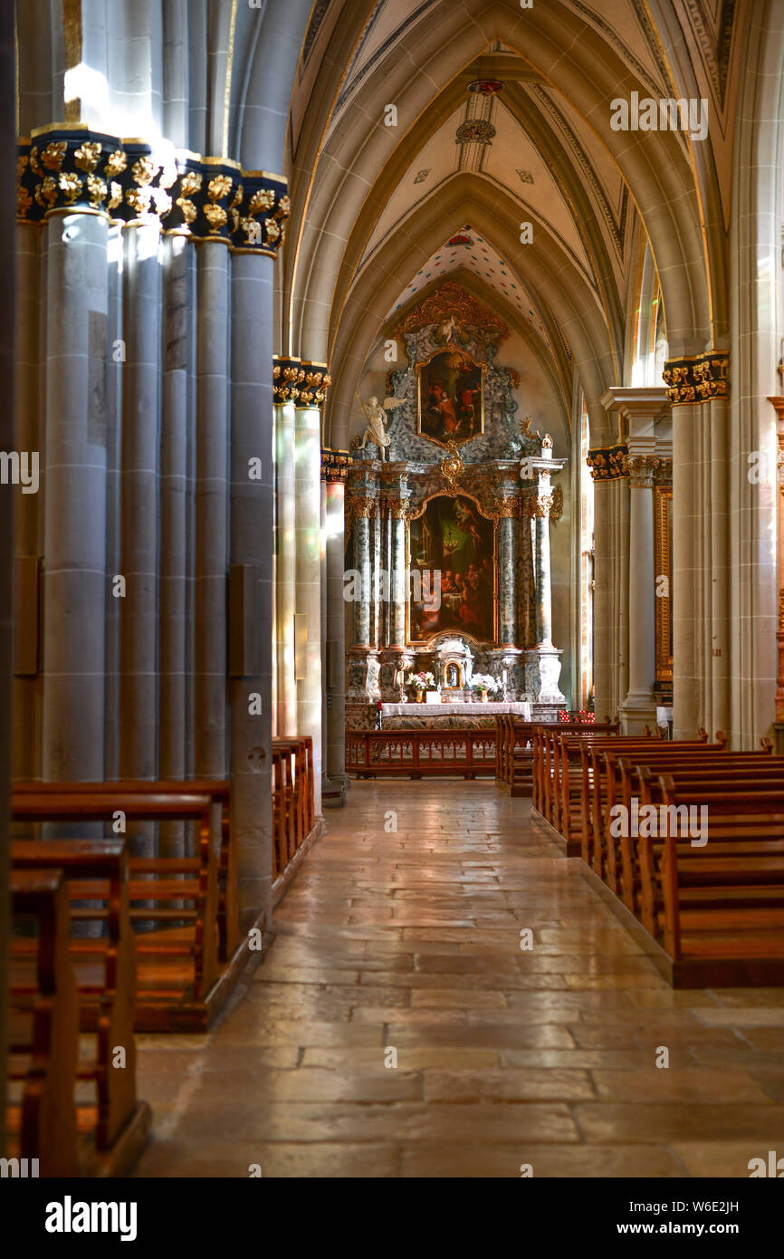 Svizzera: Friburgo. La Cattedrale di San Nicola è uno dei più emblematici edifici della città. Una perla di arte gotica costruita tra 1283 e 149 Foto Stock