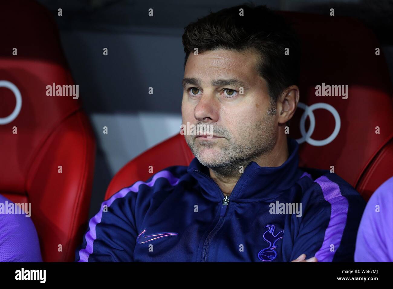 Firo: 31.07.2019, Fuvuball, 1.Bundesliga, stagione 2019/20, Audi Cup 2019, finale, Tottenham Hotspur - FC Bayern Monaco, pullman Mauricio Pochettino, Tottenham Hotspur, Tottenham, speroni, ritratto, | Utilizzo di tutto il mondo Foto Stock