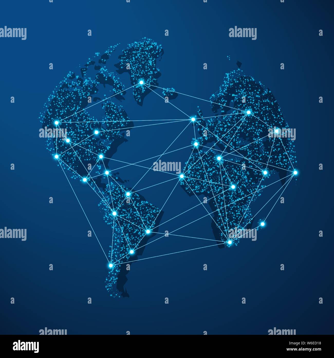 Moderno mondo blu mappa illustrazione futuristico con la connessione di rete numerica. La comunicazione via Internet di un concetto o di travel design. Illustrazione Vettoriale Moderno mondo blu mappa illustrazione futuristico con la connessione di rete numerica. La comunicazione via Internet di un concetto o di travel design. Illustrazione Vettoriale