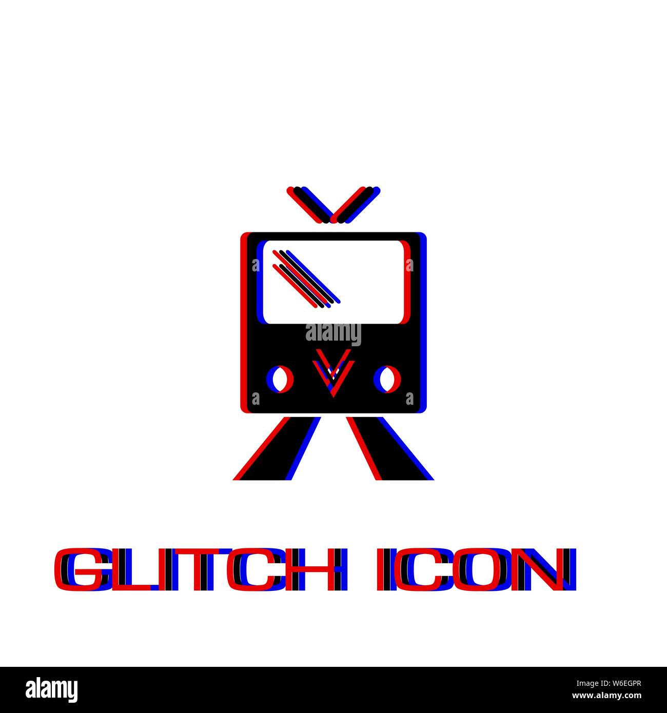 Icona del Tram piatta. Pittogramma di semplice - effetto di glitch. Illustrazione Vettoriale simbolo Illustrazione Vettoriale