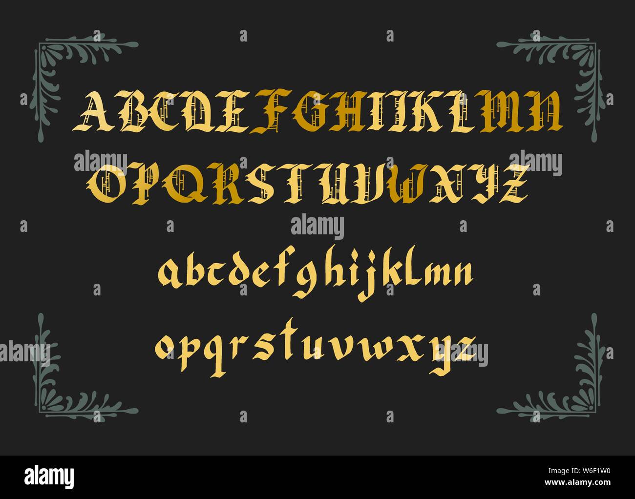 Blackletter script gotico disegnati a mano font. Decorazione in stile vintage lettere del vettore. Illustrazione Vettoriale