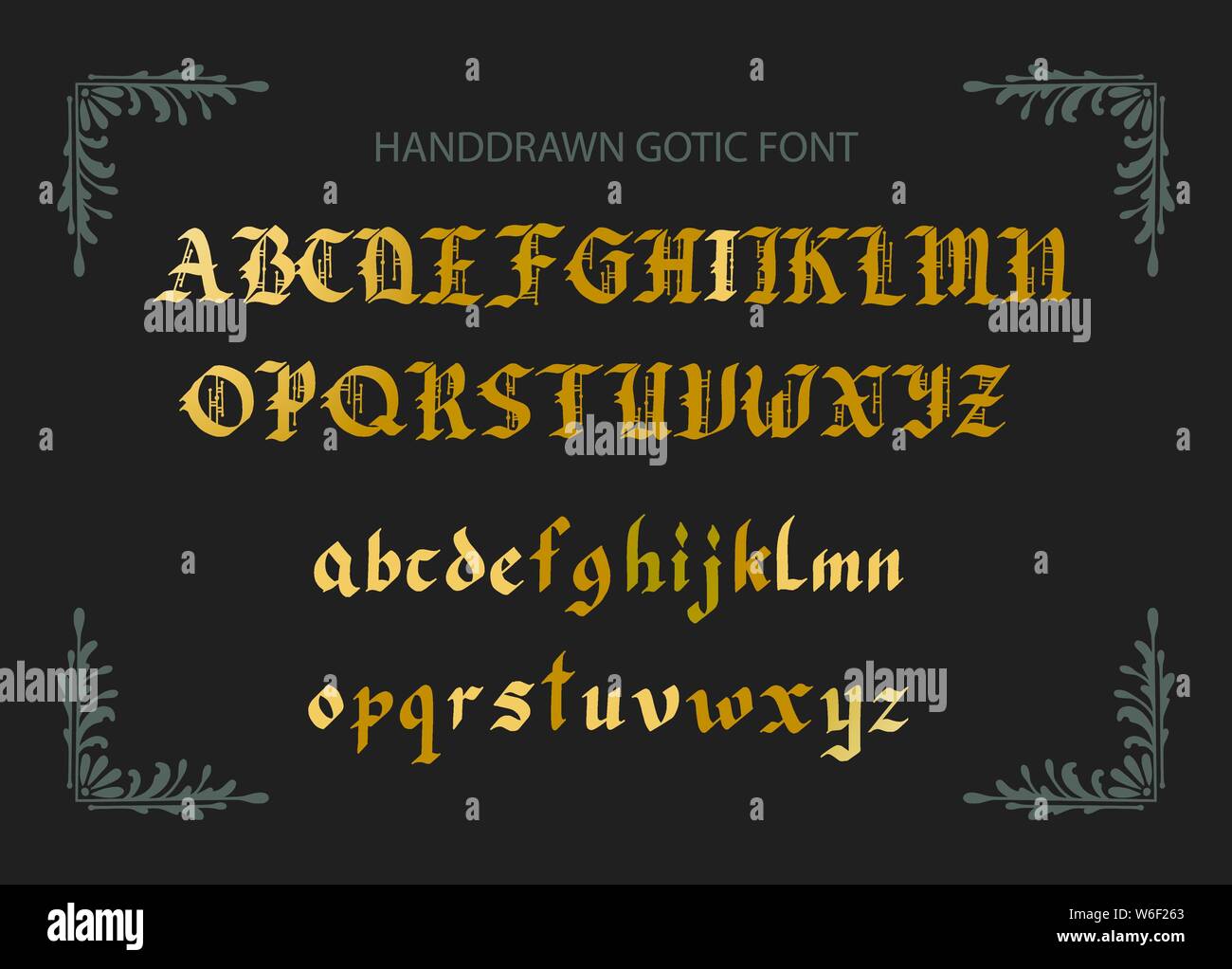 Blackletter script gotico disegnati a mano font. Decorazione in stile vintage lettere. Illustrazione Vettoriale