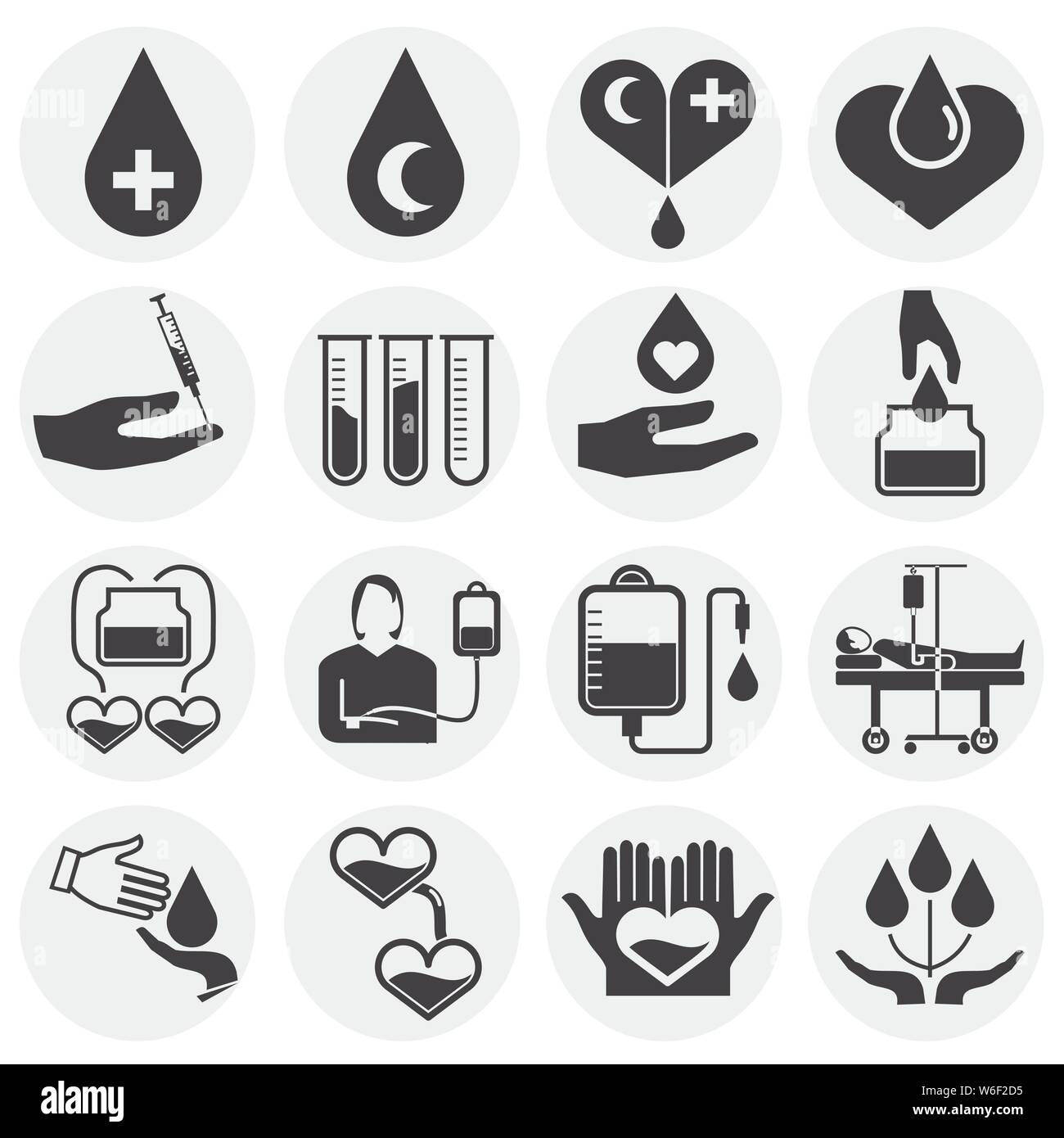 La donazione di sangue le relative icone impostato su sfondo per progettazione grafica e web. Illustrazione semplice. Concetto di Internet il simbolo per il sito web pulsante o mobile Illustrazione Vettoriale