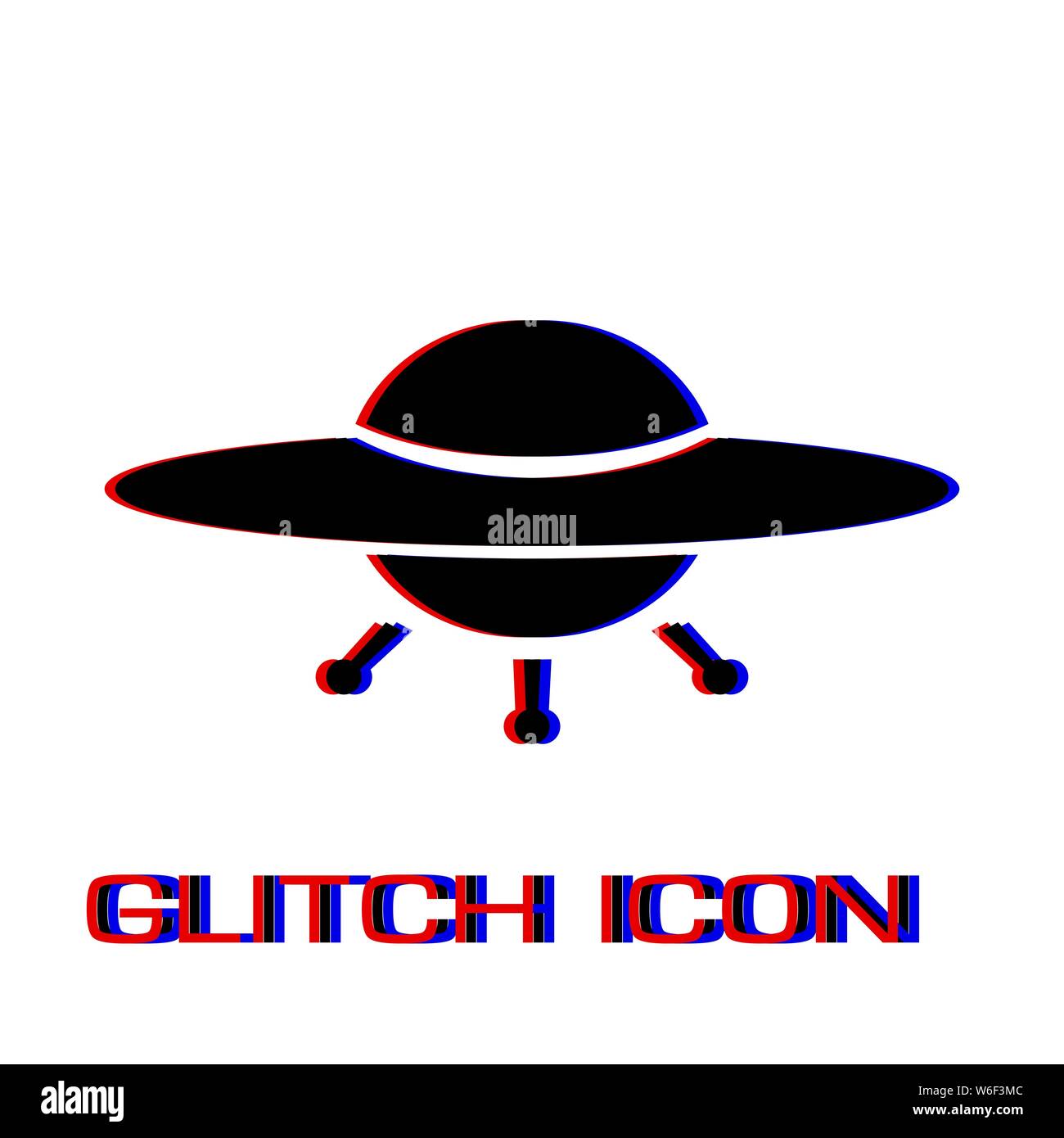 Icona di UFO piatta. Pittogramma di semplice - effetto di glitch. Illustrazione Vettoriale simbolo Illustrazione Vettoriale
