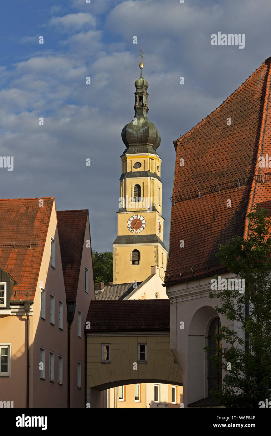 Città Chiesa Parrocchiale dell'Assunzione di Maria, Deggendorf, Foresta Bavarese, Bassa Baviera, Germania Foto Stock