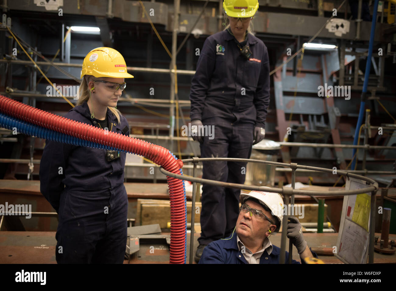 La costruzione di 1st-in-class di tipo 26 Global Combat Ship, la HMS Glasgow, a BAE Systems Govan, a Glasgow in Scozia, il 11 luglio 2019. Foto Stock